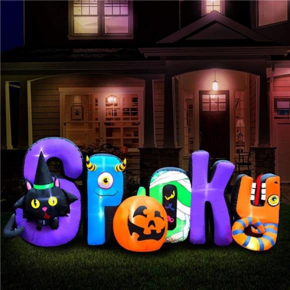 Halloween Inflatables Large 9 ft Spooky Sign - Inflatable Outdoor Halloween - Picture 1 of 7
